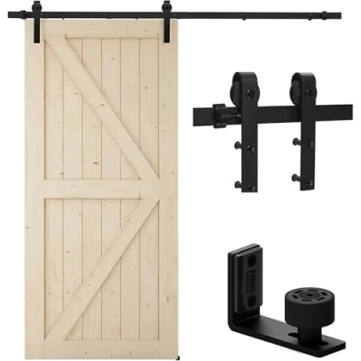 Image of TSMST 183CM/6FT Sliding Door Track Barn Hardware Kit Closet Rail Roller Accessory Adjustable Floor Guide