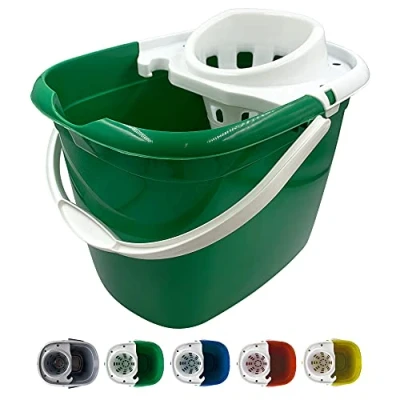 Image of Colour Coded Mop Buckets − 12L Bucket with Wringer and Easy Carry Handle for Domestic Commercial Cleaning (Green)