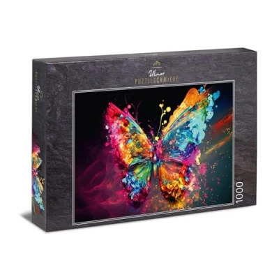 Image of Ulmer Puzzleschmiede ‘Butterfly Effect’ 1000 piece Puzzle butterfly Colourful wings as an explosion of colour against anthracite background quality made in Germany