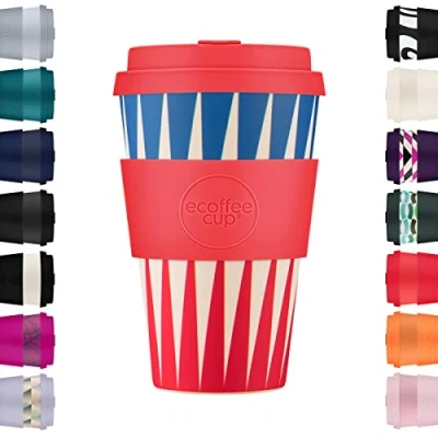 Image of Ecoffee Cup 14oz 400ml Reusable Eco Friendly 100% Plant Based Coffee with Silicone Lid &amp; Sleeve Melamine Free Biodegradable Dishwasher/Microwave Safe Travel Mug, Dale Buggins