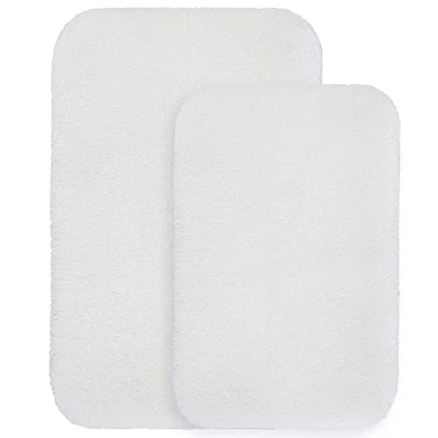 Image of Non Slip Bath Mat 2 Pack Thickened Rug for Bathroom Absorbent Ultra Soft Fluffy Microfiber Bedside Carpet Floor Mat, Machine Washable 40 x 60cm &amp; 50 80cm (White)