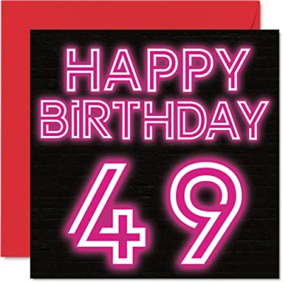 Image of Fun 49th Birthday Cards for Men Woman Neon Glow Happy Card Dad Mum Brother Sister Grandad Nanny Grandma Uncle Auntie, 145mm x Greeting Cards,