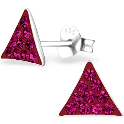 Image of The Goldmine Sparkly 8x7mm Triangle Shaped 925 Sterling Silver Small Stud Earrings