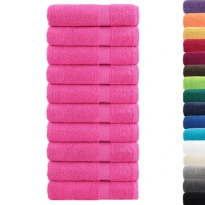 Image of vidaXL Pink Hand Towels 50x100 cm 100% Cotton 600 gsm 10 pcs Pack OEKO TEX Certified Absorbent &amp; Durable with Hanging Loop
