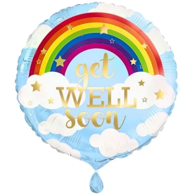 Image of Unique 53753 Foil Balloon Get Well Soon 45 cm Rainbow Design, Multicolour