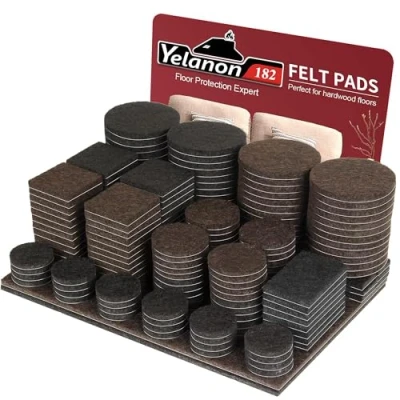 Image of Yelanon Felt Furniture Pads 182 Pcs Self Adhesive, Chair Pads, Anti Scratch Floor Protectors for Feet Legs, Hardwoods Floors, Mixed Color