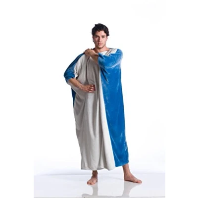 Image of Kanguru Momonga Ocean wearable blanket, fleece blankets for adults, oodies women, birthday gifts funny fluffy Blue and White, Size 120 x cm