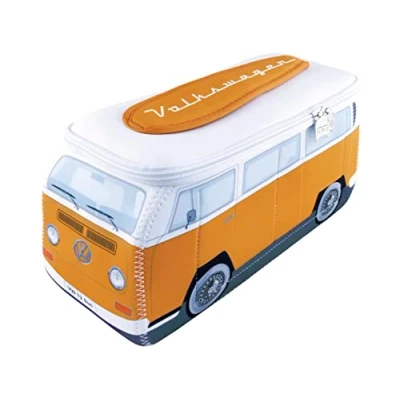 Image of BRISA VW Collection Volkswagen Neoprene Universal Makeup Cosmetics Toiletry Travel Pharmacy Bag in T2 Bus Design 1:22 (Orange &amp; White/Large)
