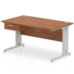 Image of Impulse 1400x800 Desk Walnut/Silver Cable Managed Leg 1 Dr Fixed Ped