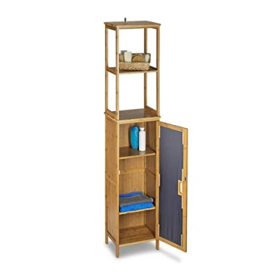 Image of Relaxdays Bamboo Cabinet 170 x 33.5 28 cm Cupboard with 6 Shelves Practical Storage Room for Bathroom Accessories Shelf 2 Ajustable Boards Bath Stand, Natural,