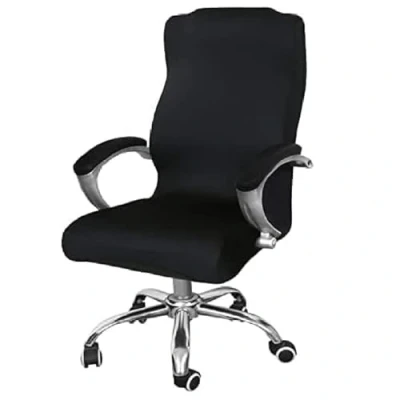 Image of DHXYZZB Office Computer Chair Cover, Universal Replacement Removable Rotating Stretch Resilient Desk Boss Armchair Cover Slipcover (not a chair) (Black M)