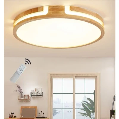 Image of GHiycotdl Wooden Ceiling Light, Dimmable 3000K 6000K 24W Wood Light for Bedroom, Living Room, Kitchen, Dining Hallway, Home, Office, Children&#039;s Diameter 40 cm