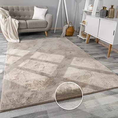 Image of Paco Home Large Rug Faux Fur Fluffy Shaggy High Pile Soft Washable, Size:200x280 cm, Colour:Beige