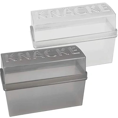 Image of COM FOUR® 2X crispbread tin with lid airtight Storage Boxes 1.65 Liter Box Bread for The Kitchen and on go Approx. 20 x 9 14 cm (2 Pieces Grey/White)