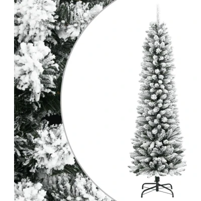 Image of vidaXL Artificial Slim Christmas Tree with Flocked Snow 240 cm PVC&amp;PE