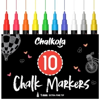 Image of Liquid Chalk Pens (10 Pack) with Gold &amp; Silver Extra Fine Tip Dry Erase Marker for Blackboard, Windows, Chalkboard Signs, Bistro 1mm