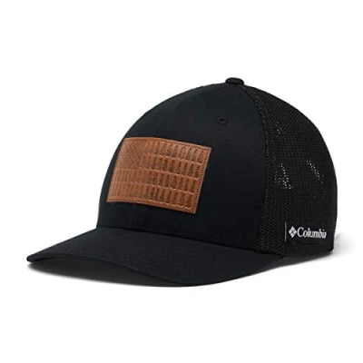 Image of Columbia Unisex&#039;s Rugged Outdoor Mesh Hat Baseball Cap, Black/Tree Flag Patch, X Large