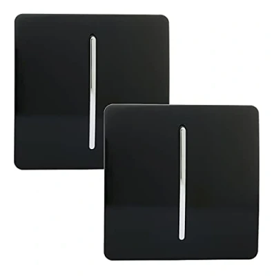 Image of Trendi 1 Gang 2 Way Artistic Modern Glossy 10 Amp Rocker Tactile Light Switch Piano Black (2 Pack)