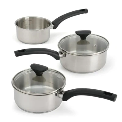 Image of 3 Piece Saucepan Set 14cm 16cm &amp; 18cm Sauce Pot Induction, Gas and Electric Hobs Pan Stainless Steel Pans