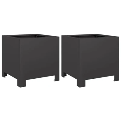 Image of vidaXL Square Steel Garden Planters Black, Set of 2, 30x30x30 cm Outdoor Planter Boxes Patio, Balcony Use