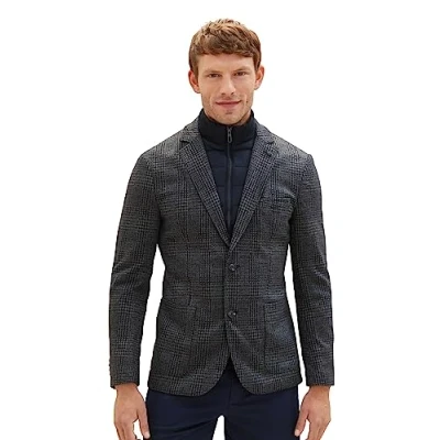 Image of TOM TAILOR Men&#039;s 1037804 Blazer, 32807 Grey Blue Houndstooth, 44