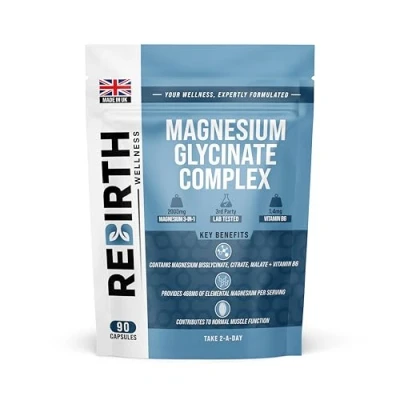 Image of Magnesium Supplements 3 in 1 Complex with Vitamin B6 2000mg per Serving of Glycinate, Citrate &amp; Malate Providing 468mg Elemental Magnesium. 90 Capsules Made UK