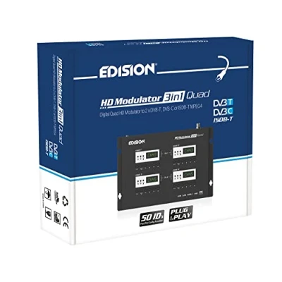 Image of EDISION HDMI Modulator 3in1 QUAD, RF 4x to Terrestrial DVB T, ISDB T or Cable C MPEG4, 3 SELECTABLE modulation SIGNALS, Full HD Distribution over Coax, Plug and Play