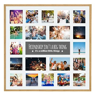 Image of Large Multi Aperture Picture Photo Collage Frame, Colours and Designs (Friendship, Light Oak)