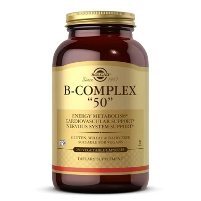 Image of Solgar Vitamin B Complex 50&#039;&#039; Vegetable Capsules Pack of 250 High Potency Reduces Fatigue for Mental Performance, Busy and Active Lifestyles With Thiamine, Riboflavin, Folic Acid Vegan