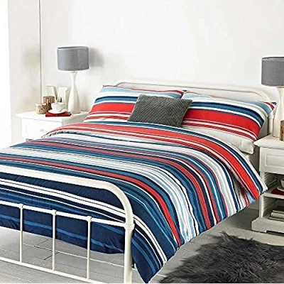 Image of Riva Home Lymington SKing Duvet Set Blu/Red Blue Cotton Size Super King