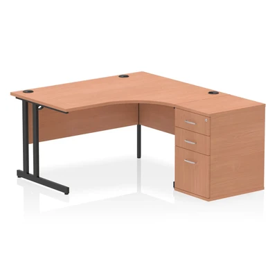 Image of Impulse 1400 RH Crescent Desk Cantilever Beech/Black 600 High Ped