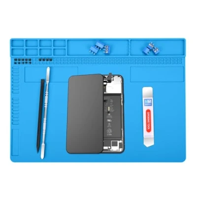 Image of MMOBIEL Soldering and Repair Mat Silicone 35 x 25 cm Heat Resistant up to 500C (932F) Workbench for Soldering, Cell Phone Electronics with Insulation Blue
