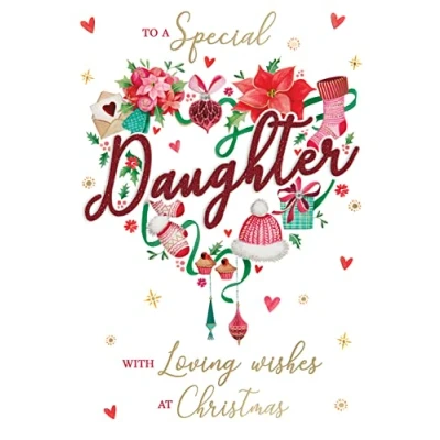 Image of Special Daughter Festive Embellished Magnifique Christmas Card Large Xmas Cards XMQ014