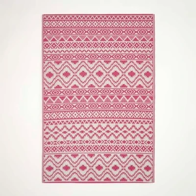 Image of HOMESCAPES Luxury Extra Large Outdoor Rugs for Garden Patio 100% Waterproof Recycled Plastic Mat Carpet 180 x 270cm Reversible White &amp; Pink Geometric Rug Tia, Indoor/Outside Portable, Seamless
