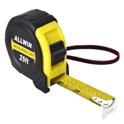 Image of Tape Measure 25 Ft Metal Retractable with Fractions, Easy Read Steel Measure, 1 inch Wide X Foot