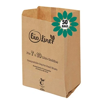 Image of 7L &amp; 10L 50 x Paper Compostable Brown Caddy Food Waste Bin Liners/Bin Bags