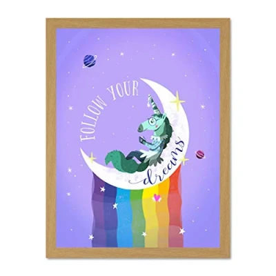 Image of Wee Blue Coo Unicorn Follow Your Dreams Wall Large Framed Art Print Poster Decor 18x24 inch