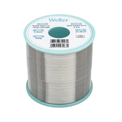 Image of Weller WSW SAC L0 (T0051387099) Lead Free Solder Wire, Ø 0.5mm, Alloy Sn96.5Ag3.0Cu0.5, Flux content 3.5%, 500g