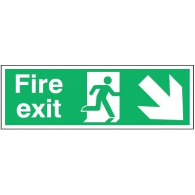 Image of Sitesafe Fire Exit Arrow Down Rigid PVC Sign 450 x 150mm