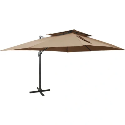 Image of vidaXL Cantilever Garden Parasol with Double Top Taupe 400x300 cm