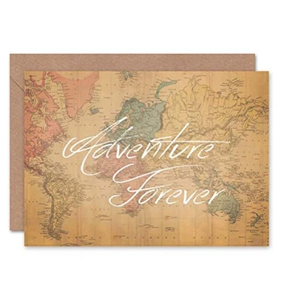 Image of Wee Blue Coo Travel Bon Voyage Graphic Adventure Forever Map Art Gift Sealed Greeting Card Plus Envelope Blank inside