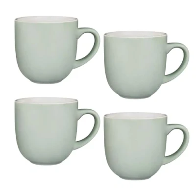 Image of Dylex Ceramic Tea, Coffee Mugs Set of 4 Glossy Sage Green Cups Stoneware Set, 400 ml