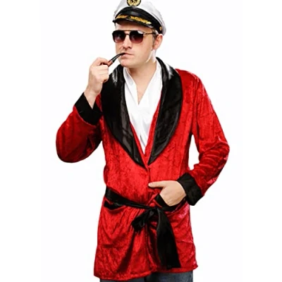 Image of Struts Adult Mens Hugh Hefner Style Red Velvet Playboy Fancy Dress Smoking Jacket (Small (38 40 chest))