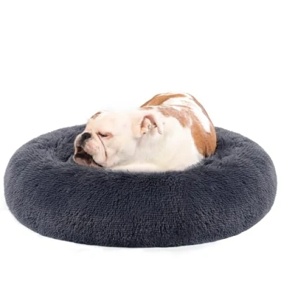 Image of Feandrea Dog Bed, Donut Cat Fluffy Calming Pet Bed with Removable, Washable Cover, Soft Long Plush, 80 cm, Dark Grey PGW040G02