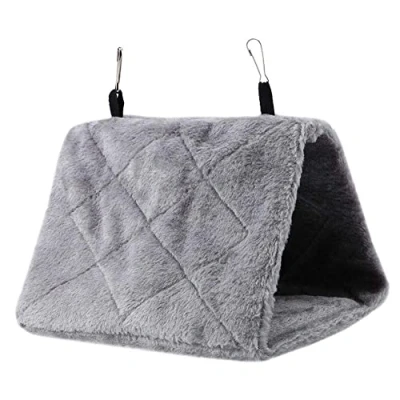 Image of TOPINCN Peony Parrot Hammock Bird Nest Warm Soft Plush Hanging Cage Tent for Birds Winter Bed Pet Toy Pouch Cotton (S Gray)