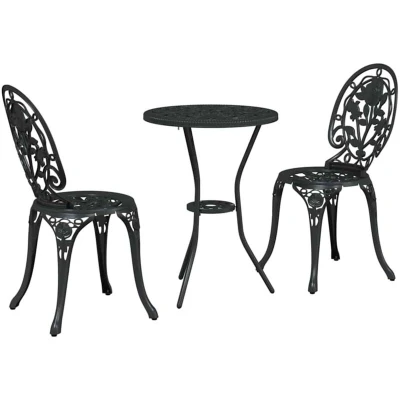 Image of vidaXL 3 Piece Garden Bistro Set Black Cast Aluminium