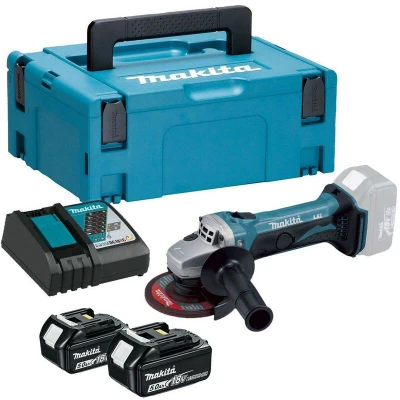 Image of Makita DGA452RTJ 18V Li ion LXT 115mm Angle Grinder Complete with 2 x 5.0 Ah Batteries and Charger Supplied in a Makpac Case