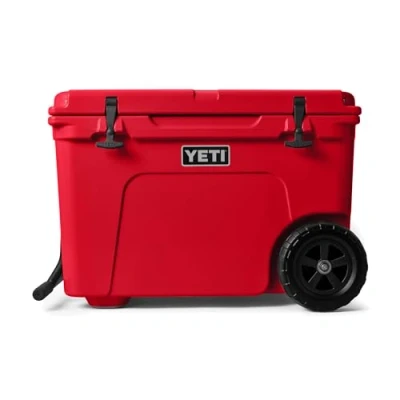 Image of YETI Tundra Haul Cool Box, Insulated Hard Cooler with Wheels, Rescue Red