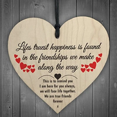 Image of RED OCEAN Friendship Lifes Truest Happiness Wooden Hanging Heart Gift Best Friends Plaque Shabby Chic Sign