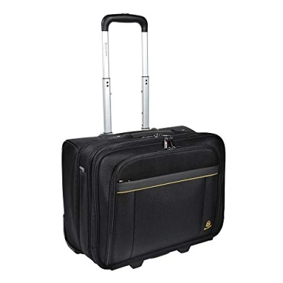 Image of Exacompta Ref 18534E Exactive Exatrolley Travel Suitcase With Wheels and a Telescopic Handle 450 x 250 395mm in Size, Padded Compartment for 15.6&quot; Laptop Black &amp; Orange